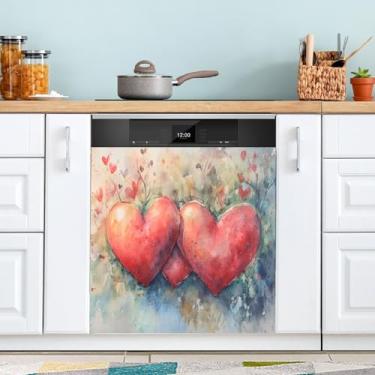 Imagem de ATTX Capa de ímã de lava-louças com estampa de amor | Adesivo decorativo de eletrodomésticos de 58 x 66 cm para armários domésticos e eletrodomésticos #123