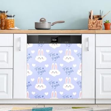 Imagem de ATTX Capa magnética para lava-louças Coelhinho Dia dos Namorados | Adesivo decorativo de eletrodomésticos de 58 x 66 cm para armários domésticos e eletrodomésticos #282