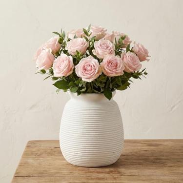 Imagem de Vaso de flores de cerâmica branca – Vaso de cerâmica vintage de 19 cm para casa de fazenda, para decoração de casa, sala de estar, sala de jantar, banheiro, estante de livros, decoração interna e