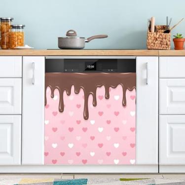 Imagem de ATTX Capa magnética para lava-louças coração chocolate ao leite | Adesivo decorativo de eletrodomésticos de 58 x 66 cm para armários domésticos e eletrodomésticos #450