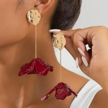 Imagem de Brincos de pétala de rosa de acrílico com pingente de flor exagerada, multicoloridos, floral, tass, dia dos namorados, presente de formatura, presente de natal, presentes de amizade para mulheres, dia