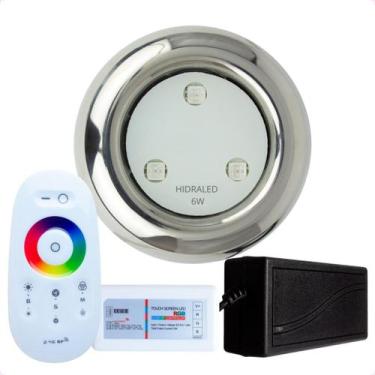 Imagem de Kit 1 Refletor Led 6w RGB Inox S e Comando para Iluminação Piscina - H