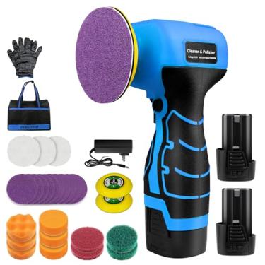 Imagem de Lixadeira sem fio, lixadeira de palma de 7,6 cm com 2 baterias de 16,8 V 3,0 Ah, mini polidora de 3500 RPM, 30 acessórios para lixar/polir/encerar/limpar