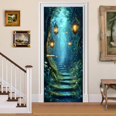 Imagem de BVBOX Adesivos de porta 3D, papel de parede de vinil descascar e colar, mural autoadesivo para decoração de casa 77 cm L x 199 cm A (trilha na floresta -1, 77 cm L x 199 cm A)