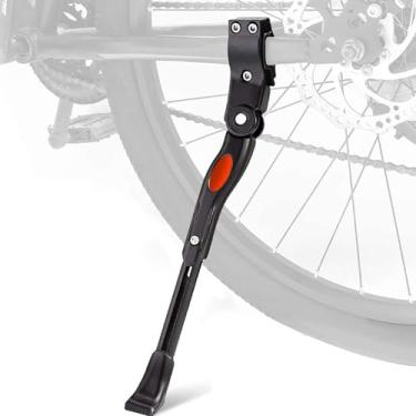 Imagem de Pé de apoio ajustável para bicicleta em alumínio traseiro lateral design trava com botão pressão rápido ajuste fácil do comprimento base plástica ampla reforçada antiderrapante suporta ciclismo mais p