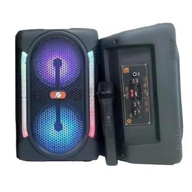 Imagem de Caixa de Som 6.5 Polegadas Dupla Eletrônica Som Sem Fio para Festas com Microfone Sem Fio para Karaokê -