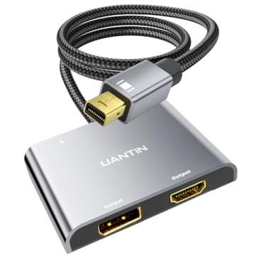 Imagem de UANTIN Adaptador Mini DisplayPort para HDMI e DisplayPort | 4K 60Hz Thunderbolt 2 (DP) de alta velocidade macho para HDMI/DP fêmea Splitter Display estendido, para MacBook Air/Pro, Mac mini, Surface