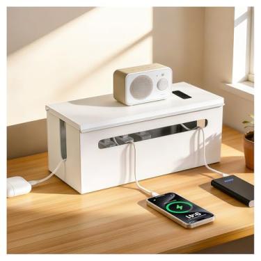 Imagem de Caixa de gerenciamento de cabos de metal – Caixa organizadora de cabos grande e caixa de filtro de energia para esconder cabos elétricos, mesa de escritório em casa e esconderijo de cabos de chão