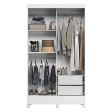 Imagem de Guarda Roupa Solteiro 2 Portas De Correr Com Espelho E Pés Fit Branco Brilho - Santos Andirá