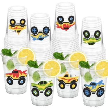 Imagem de HYMENEX 50 peças de copos de caminhão monstro, copos de plástico transparente de 340 g para festa de aniversário, decoração de mesa, cozinha, sala de aula, suprimentos de festa
