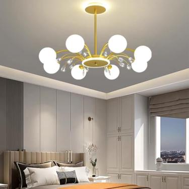 Imagem de Lustre moderno E27 estilo Sputnik, luminária grande para sala de estar com cúpula de vidro branco, design criativo e personalizado, luminária de teto de cristal para quarto, restaurante, caf