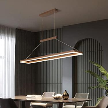 Imagem de Luminária pendente LED moderna, regulável, para mesa de jantar, com altura ajustável e controle remoto, ideal para sala de estar, escritório e restaurante (marrom, 120 cm de comprimento).