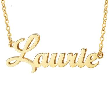 Imagem de Ldurian Colar de nome personalizado, pingente de placa de nome personalizado, pré presentes, colares com pingente de joias para aniversário de aniversário, Pre-designed, Banhado a ouro, Sem Pedra