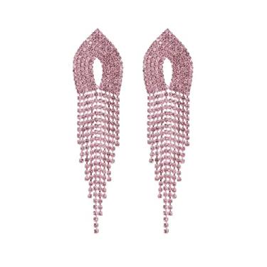 Imagem de Brincos de strass pendurados para mulheres, brincos pendentes de prata brilhante para meninas, brincos longos de borla, brincos leves de zircônia cúbica (KE001S-W), Medium, Zinco, Strass