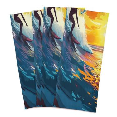 Imagem de Wassud Toalhas de cozinha para surfar panos de prato de cozinha pacote com 4 panos de prato macios com laço para pendurar toalha de mão super absorvente de secagem rápida toalhas de chá de mesa