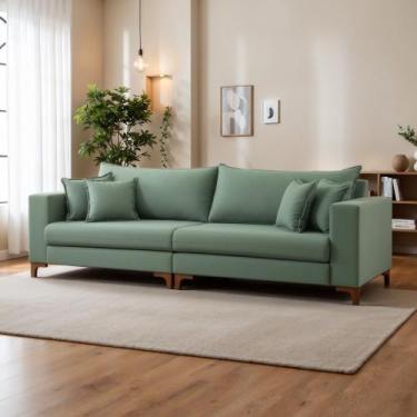 Imagem de Sofá Living 3 Lugares 220cm Almofadas Soltas Pés Madeira Maciça Madri 