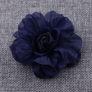 Imagem de 10 peças/lote 6 cm feito à mão em tecido chiffon flores artificiais para vestidos de casamento, roupas, chapéus, decoração de cabeça, faça você mesmo, azul escuro