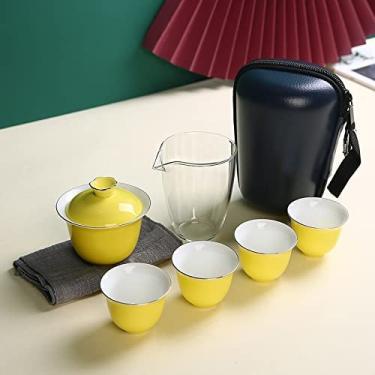 Imagem de Conjunto de chá chinês de porcelana, conjunto de chá portátil ao ar livre conjunto de chá de viagem Dehua xícara de chá de porcelana branca com três ou quatro xícaras portátil tudo em um conjunto de