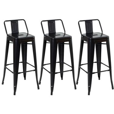Imagem de Kit 3 Banquetas Altas Industriais Pretas em Aço 76cm com Encosto – Estilo Tolix 