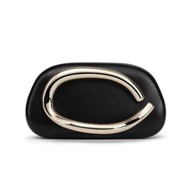 Imagem de Bolsa feminina clutch noturna, bolsa de mão de couro PU com alça transversal de corrente, guidão vintage de metal, Preto