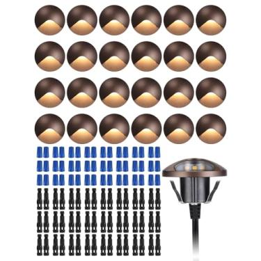 Imagem de LEONLITE Pacote com 24 lâmpadas LED embutidas de baixa tensão, antirreflexo, 12-24 V CA/CC embutida, luzes de escada de LED IP65, branco quente 3000K, revestimento de alumínio, bronze polido a óleo