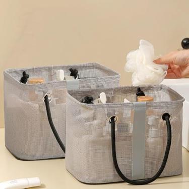 Imagem de 2 pacotes de organizador de chuveiro de malha portátil para itens essenciais de dormitório, bolsa dobrável de secagem rápida com alças, organizadores de banheiro e armazenamento para dormitório