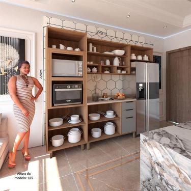 Imagem de Cozinha Modulada Compacta 4 Peças Com Balcão Aéreos E Tampo Aspen Luciane Móveis Vanilla-cinza Puro