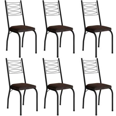 Imagem de Kit 6 Cadeiras Aço Carbono Tubular Metálica Acabamento D-25 Luana Preto-imbuia