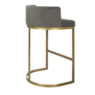 Imagem de Banqueta Alta Estofada Estrutura Aço Carbono Belly Ii Base Dourada 75cm Suede Bege