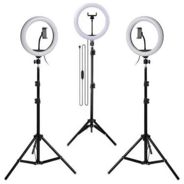 Imagem de Kit 3 Ring Light Anel De Luz Led 10" 26cm Tripé Grande 2,1m - B-max