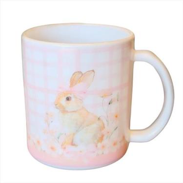 Imagem de Caneca Coelho Rosa Florido Xadrez Vidro Opalino 350ML - Florarte