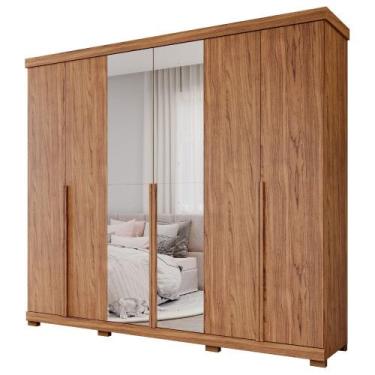 Imagem de Guarda Roupa Copacabana 6 Portas Espelho e Pés MDF - Panan, Cinamomo