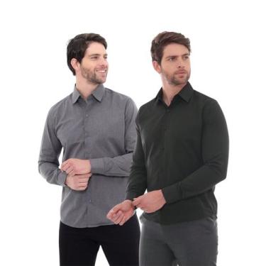 Imagem de KIT Masculino 2 Peças - Camisa Social Premium Tipo Linho Chumbo e  Cam