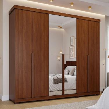 Imagem de Guarda-roupa Casal 6 Portas com Pés e Espelhos 267cm 100% Mdf Linhares Espresso Móveis Jequitiba