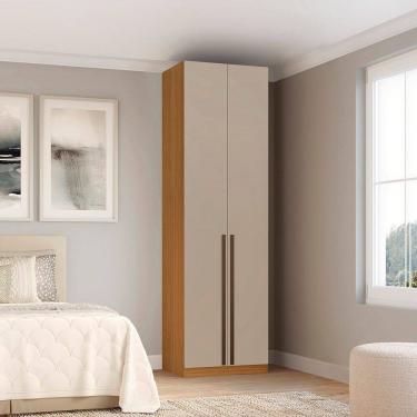 Imagem de Guarda-roupa Modular 2 Portas 100% Mdf com Prateleiras e Cabideiros 70cm Altezza Trend Freijó/Off White