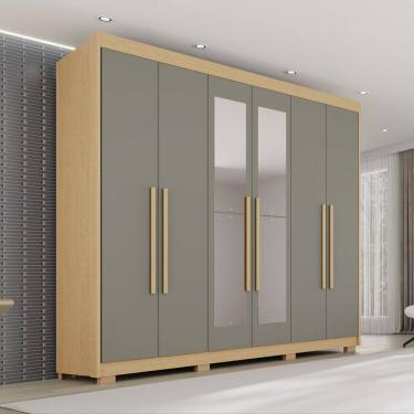Imagem de Guarda Roupa Casal com Pés e Espelho 6 Portas 6 Gavetas 100% Mdf Itália Plus Jequitibá/Granizo