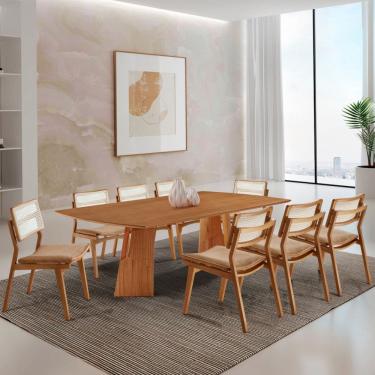 Imagem de Sala de Jantar Mesa Florida 220cm Tampo Laminado Barril e 8 Cadeiras Eva Premium Moderna Mobilia