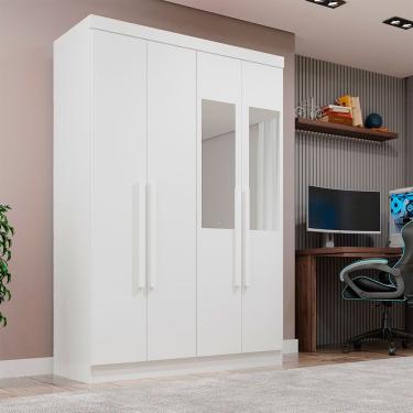 Imagem de Guarda Roupa Casal Recife 4 Portas Bater 2 Gavetas MDP com Espelho Branco Sallêto Móveis