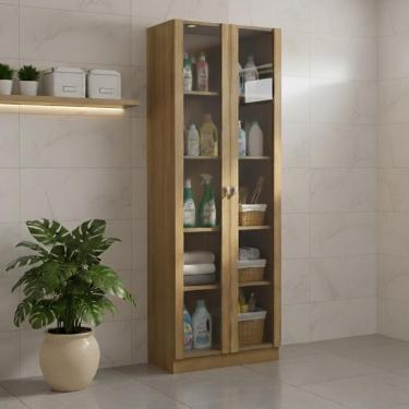 Imagem de Armário Multiuso Lavanderia 2 Portas Com Vidro 59,8cm Multimóveis Cr30053 Amêndoa