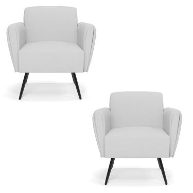 Imagem de Kit 2 Poltronas Pés Palito de Ferro Bruna Linho Cinza A05 - D'Rossi