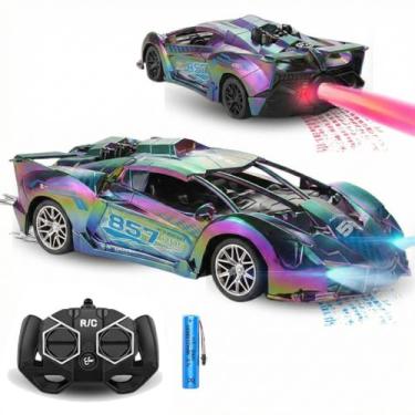 Imagem de Carrinho Controle Remoto Drift Azul Solta Fumaça Recarregável Giro 360