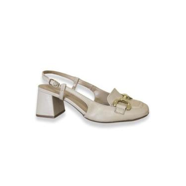 Imagem de Slingback Salto Bloco Bico Quadrado Creme Via Marte, 36