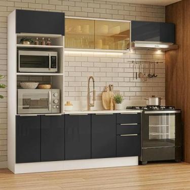 Imagem de Armário de Cozinha Completa 270 x 60 cm Lux Madesa 08, Branco/Preto