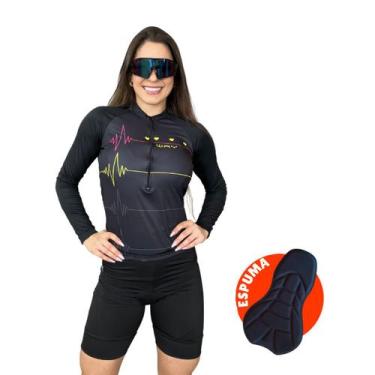 Imagem de Conjunto Feminino de Ciclismo Camisa Manga Longa e Bermuda de Espuma M