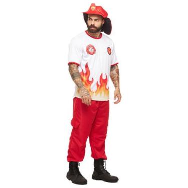 Imagem de Fantasia Bombeiro Masculina Adulto Roupa Carnaval com Chapéu - FSP,  P