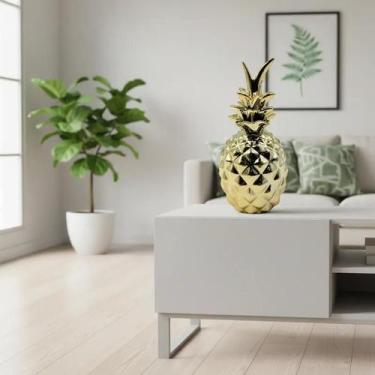 Imagem de Enfeite Abacaxi De Mesa 14cm Cerâmica Espelhada Decoração Dourado - Te