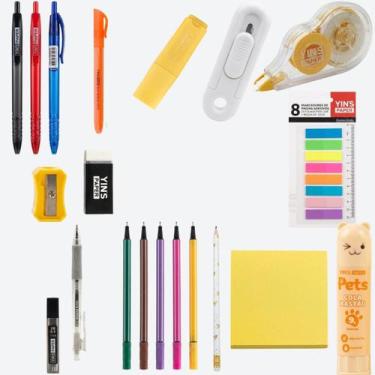 Imagem de Kit Papelaria Artesanato Motor 20 Itens Lapiseira Cola Bastão Lápis Bo