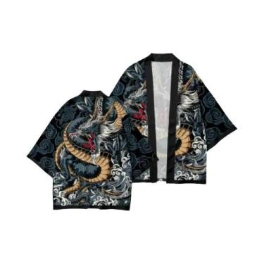 Imagem de Cardigã Masculino plus Size De Verão Com Estampa De Dragão Demônio, Pa