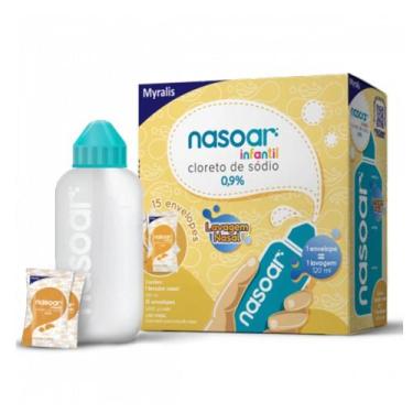 Imagem de Nasoar Infantil Solução Para Lavagem Nasal Com 15 Envelopes e 1 Frasco