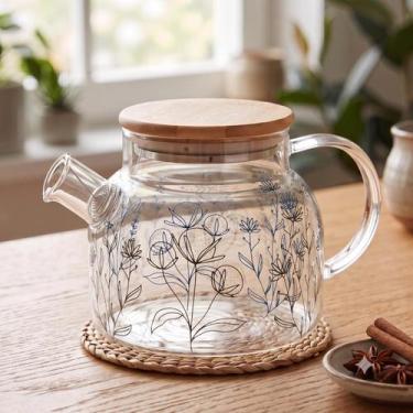 Imagem de Chaleira de Vidro com Tampa de Bambu (600 ml) Flor - Wolff, Flor